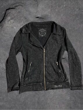 Hard Rock Cafe Black Distressed Moto Zip Jacket